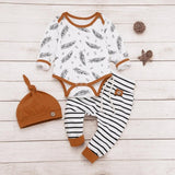 Newborn Clothes Kids Clothes Girls Clothes Baby Girl Clothes Baby Boy Clothes Feather T shirt Tops Strip Pants Free Ship Z4