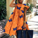 Casual Loose Plus Size Women Dress Retro Petal Short Sleeve A-Line Dress Summer Elegant O-Neck Daisy Print Party Dress Vestidos