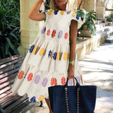 Casual Loose Plus Size Women Dress Retro Petal Short Sleeve A-Line Dress Summer Elegant O-Neck Daisy Print Party Dress Vestidos