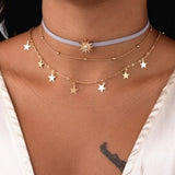Women Gold Color Chain Star Choker Necklace Collana Kolye Bijoux Collares Mujer gargantilha Collier Femme