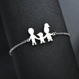 Cute Stainless Steel Mom Dad Kids Family Bracelets Women Gold Adjustable Figure Bracelets Girls Jewelry