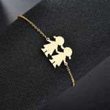 Cute Stainless Steel Mom Dad Kids Family Bracelets Women Gold Adjustable Figure Bracelets Girls Jewelry