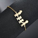 Cute Stainless Steel Mom Dad Kids Family Bracelets Women Gold Adjustable Figure Bracelets Girls Jewelry