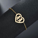 Cute Stainless Steel Mom Dad Kids Family Bracelets Women Gold Adjustable Figure Bracelets Girls Jewelry