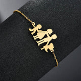 Cute Stainless Steel Mom Dad Kids Family Bracelets Women Gold Adjustable Figure Bracelets Girls Jewelry