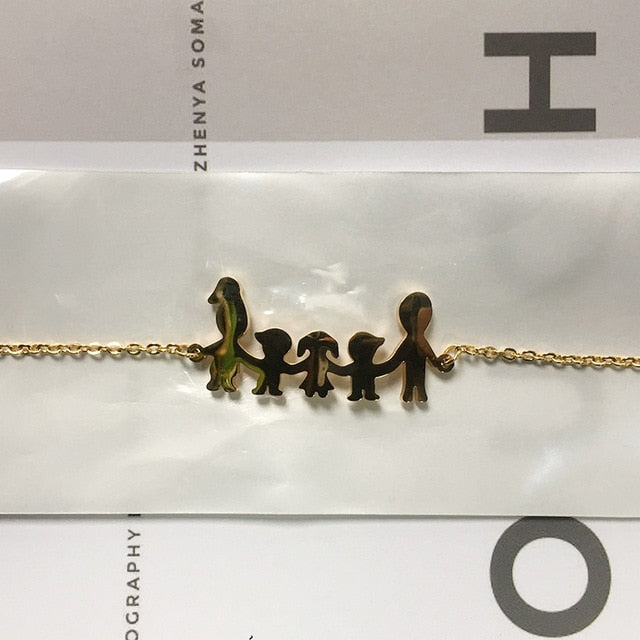 Cute Stainless Steel Mom Dad Kids Family Bracelets Women Gold Adjustable Figure Bracelets Girls Jewelry