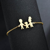 Cute Stainless Steel Mom Dad Kids Family Bracelets Women Gold Adjustable Figure Bracelets Girls Jewelry
