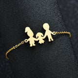 Cute Stainless Steel Mom Dad Kids Family Bracelets Women Gold Adjustable Figure Bracelets Girls Jewelry