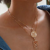 MAA-OE Bohemia Portrait Alloy Gold Coin Pendant Necklaces For Women Vintage Rose Fashion Long Necklace 2019 Jewelry Gifts