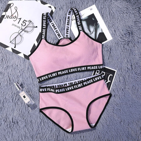 Maidy Female Bra Set Seamless Lingerie Sport Bra Brief Sets Cotton Active Bras Wire Free Underwear Women Size 32-34-36 A-B-C
