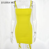 JULISSA MO Purple Sexy Summer Cami Straps Dress Women Drawstring Bandage Bodycon Dresses Backless Club Party Dress Mini Vestidos