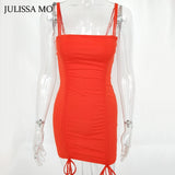 JULISSA MO Purple Sexy Summer Cami Straps Dress Women Drawstring Bandage Bodycon Dresses Backless Club Party Dress Mini Vestidos