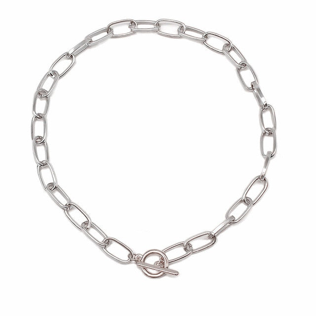 NEW Box Chain Toggle Clasp Gold Necklace Mixed Linked Circle Necklaces for Women Minimalist Choker Necklace collier femme collar