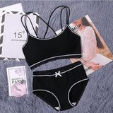 CINOON Japanese Lingerie Set Cotton Thin Screw Thread Push Up Bra Set beauty back Women Bra Panties Set Comfort Underwear