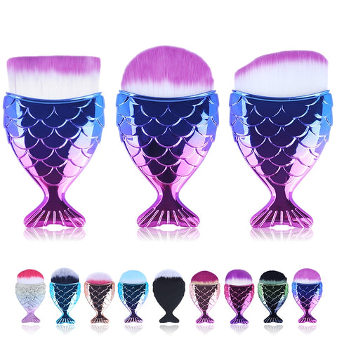 Make Up Brushes Cosmetic Professional Tail Mermaid Holder Shape Makeup Brush Foundation Cosmetic Fish Tools Kit Powder Face