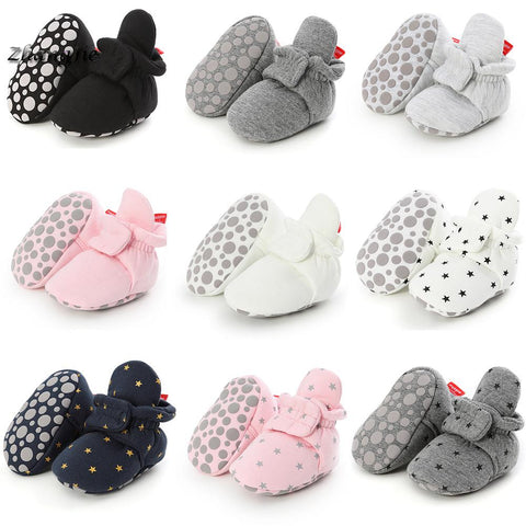 Newborn Baby Socks Shoes Boy Girl Star Toddler First Walkers Booties Cotton Comfort Soft Anti-slip Warm Infant Crib Shoes