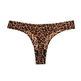 Sexy thong thin soft breathable ice silk leopard underwear panties women's seamless t-back low-rise erotic lingerie G-strip