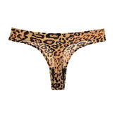Sexy thong thin soft breathable ice silk leopard underwear panties women's seamless t-back low-rise erotic lingerie G-strip