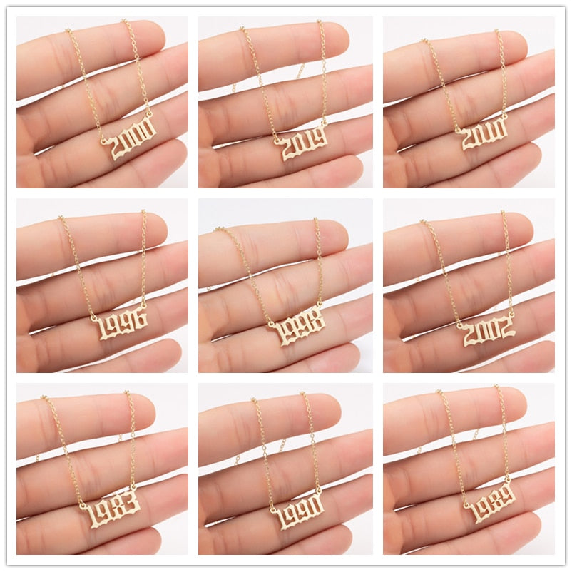 Oly2u Unique Commemorating Year Number Stainless Steel Necklace for Women Girls