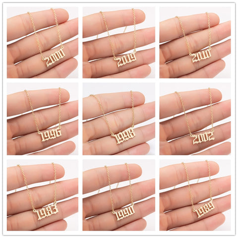 Oly2u Unique Commemorating Year Number Stainless Steel Necklace for Women Girls