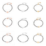 Stainless Steel Black Crystal Beads Chain Bracelet Rose Gold Heart Star Four Clover Charms Bracelet For Women 2020 Steel Jewelry