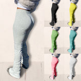Women High Waist Sweatpants Pleated Joggers 2020 Elastic Summer Stacked Leggings Hem Flare Ruched Pant Split Bell Bottom Trouser