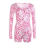 Sexy Women Bodysuit Long Sleeve Deep V Neck Bodycon Stretch Leotard Crop Top Button Short Romper Pajamas Women Jumpsuit Overalls