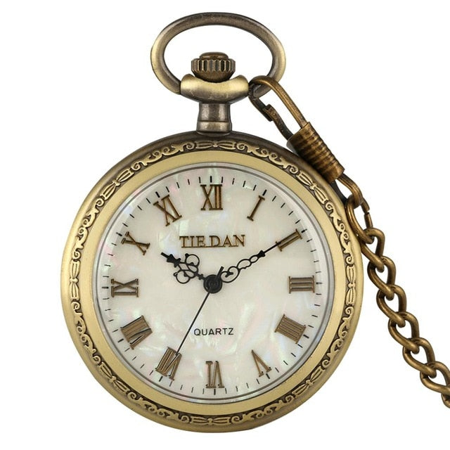 Shell Dial Pocket Watch Necklace Vintage Quartz Pendant Watch Female Silm Thick Chain Gift zuster klokje relogio de bolso