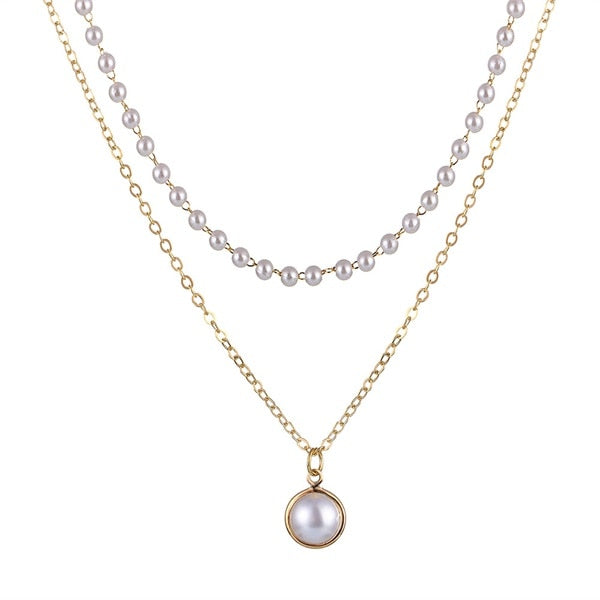 Vienkim 2020 New Double Layer Chain Gold Color Choker Necklace Women Korean Style Pearl Pendant Necklace Fashion Jewelry Collar