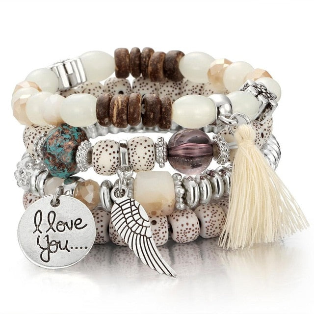ZOSHI 3-4pcs/set Fashion Boho Bracelets & Bangles Women Stone Beaded Bracelet Set With Colorful Gem Long Wrap Bracelet for Women