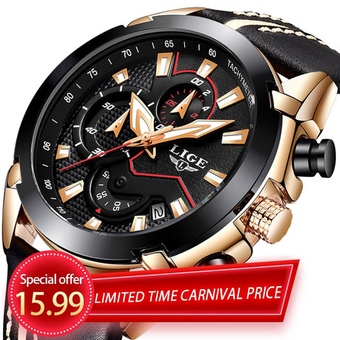 Clearance Sale LIGE Fashion Watch For Man Top Brand Quartz Mens Watches Militray Waterproof Date Clock Sport Chronograph+Box