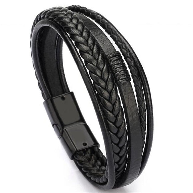 Wholesale Price Classic Genuine Leather Bracelet For Men Hand Charm Jewelry Multilayer male bracelet Handmade Gift For Cool Boys