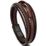 Wholesale Price Classic Genuine Leather Bracelet For Men Hand Charm Jewelry Multilayer male bracelet Handmade Gift For Cool Boys