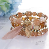 ZOSHI 3-4pcs/set Fashion Boho Bracelets & Bangles Women Stone Beaded Bracelet Set With Colorful Gem Long Wrap Bracelet for Women