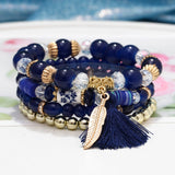 ZOSHI 3-4pcs/set Fashion Boho Bracelets & Bangles Women Stone Beaded Bracelet Set With Colorful Gem Long Wrap Bracelet for Women