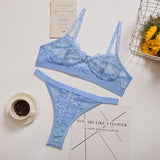 Sexy Lingerie Lace 3/4 Cup Bra Sets For Women Wireless Thin Breathable Comfortable Underwear Solid Color Lingerie Bralette Set