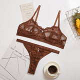Sexy Lingerie Lace 3/4 Cup Bra Sets For Women Wireless Thin Breathable Comfortable Underwear Solid Color Lingerie Bralette Set