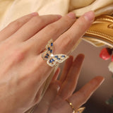 New design fashion jewelry opening high-grade copper inlaid zircon butterfly ring luxury shiny cocktail party ring for women