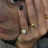 AOMU 2020 Hot Spring Summer Korea New Design Small Daisy Metal Rings For Women Girls Party Jewelry Party Gifts