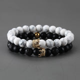 2pcs Charm paired Bracelet for Men gold Crown Women's Bracelets Natural Stone Beads Wristband Boho Couple Bracelet Gifts Friends
