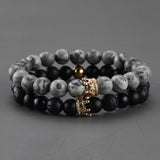 2pcs Charm paired Bracelet for Men gold Crown Women's Bracelets Natural Stone Beads Wristband Boho Couple Bracelet Gifts Friends