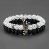 2pcs Charm paired Bracelet for Men gold Crown Women's Bracelets Natural Stone Beads Wristband Boho Couple Bracelet Gifts Friends