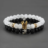 2pcs Charm paired Bracelet for Men gold Crown Women's Bracelets Natural Stone Beads Wristband Boho Couple Bracelet Gifts Friends