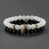 2pcs Charm paired Bracelet for Men gold Crown Women's Bracelets Natural Stone Beads Wristband Boho Couple Bracelet Gifts Friends