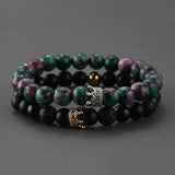 2pcs Charm paired Bracelet for Men gold Crown Women's Bracelets Natural Stone Beads Wristband Boho Couple Bracelet Gifts Friends