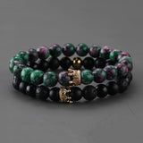 2pcs Charm paired Bracelet for Men gold Crown Women's Bracelets Natural Stone Beads Wristband Boho Couple Bracelet Gifts Friends