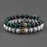 2pcs Charm paired Bracelet for Men gold Crown Women's Bracelets Natural Stone Beads Wristband Boho Couple Bracelet Gifts Friends