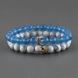 2pcs Charm paired Bracelet for Men gold Crown Women's Bracelets Natural Stone Beads Wristband Boho Couple Bracelet Gifts Friends