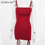 JULISSA MO Purple Sexy Summer Cami Straps Dress Women Drawstring Bandage Bodycon Dresses Backless Club Party Dress Mini Vestidos