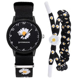 Small Daisy Wrist Watch Women Fashion Nylon Strap Dress Quartz Watch Simple Wild Girlfriends Couple Watch Birthday Gift Women